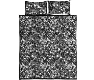 Black And White Mechanic Pattern Print Quilt Bed Set