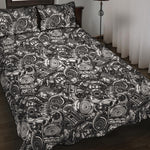 Black And White Mechanic Pattern Print Quilt Bed Set