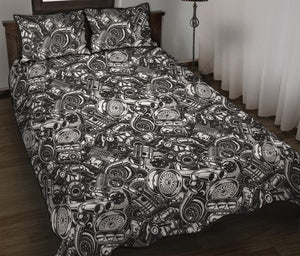 Black And White Mechanic Pattern Print Quilt Bed Set