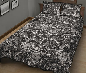 Black And White Mechanic Pattern Print Quilt Bed Set