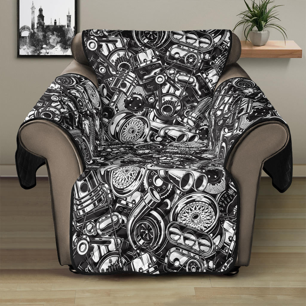 Black And White Mechanic Pattern Print Recliner Protector