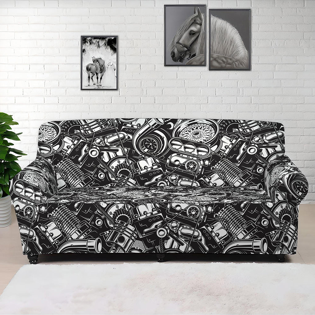 Black And White Mechanic Pattern Print Sofa Cover