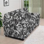 Black And White Mechanic Pattern Print Sofa Cover