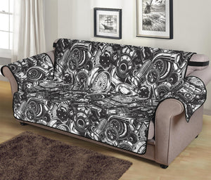 Black And White Mechanic Pattern Print Sofa Protector