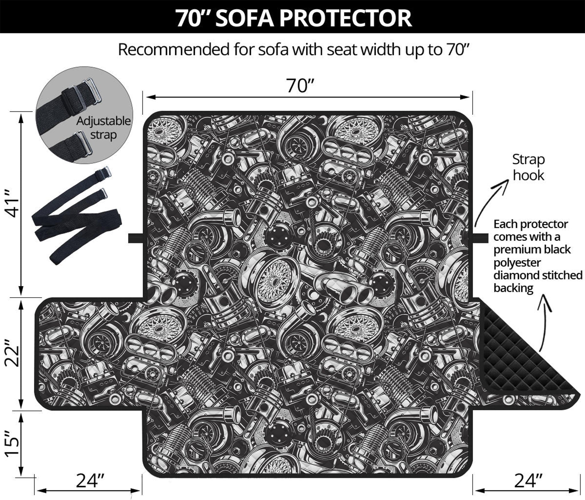 Black And White Mechanic Pattern Print Sofa Protector