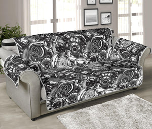 Black And White Mechanic Pattern Print Sofa Protector