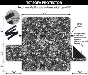 Black And White Mechanic Pattern Print Sofa Protector