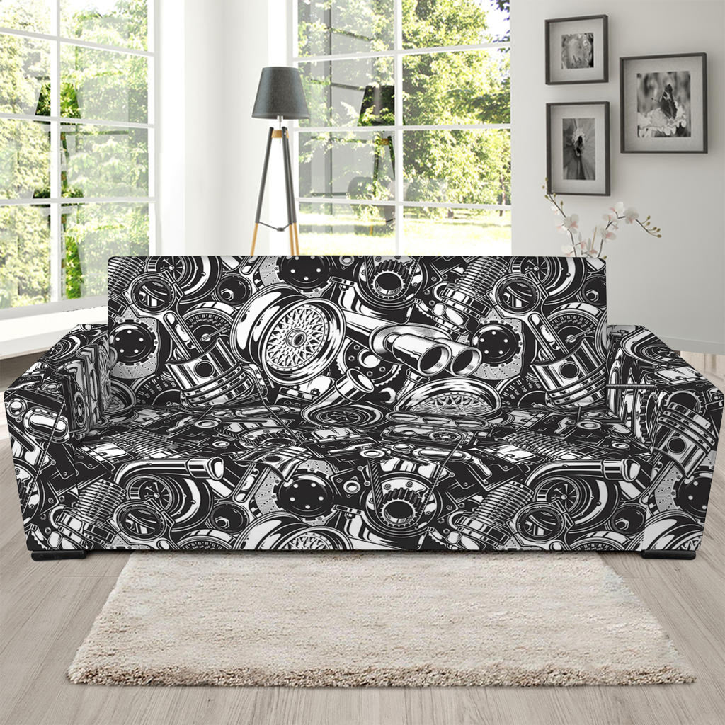 Black And White Mechanic Pattern Print Sofa Slipcover