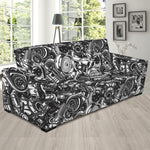 Black And White Mechanic Pattern Print Sofa Slipcover