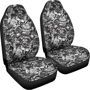 Black And White Mechanic Pattern Print Universal Fit Car Seat Covers