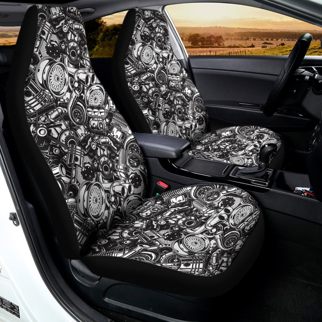 Black And White Mechanic Pattern Print Universal Fit Car Seat Covers