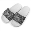 Black And White Mechanic Pattern Print White Slide Sandals