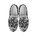 Black And White Mechanic Pattern Print White Slip On Shoes