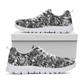 Black And White Mechanic Pattern Print White Running Shoes