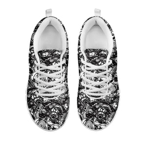 Black And White Mechanic Pattern Print White Sneakers