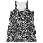 Black And White Mechanic Pattern Print Women's Racerback Tank Top