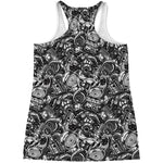 Black And White Mechanic Pattern Print Women's Racerback Tank Top