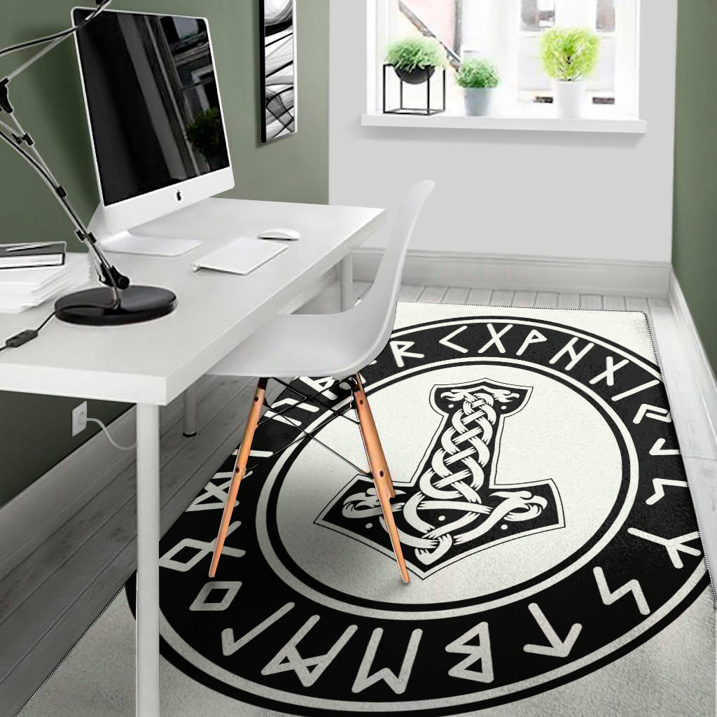 Black And White Mjolnir Print Area Rug