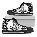 Black And White Mjolnir Print Black High Top Shoes