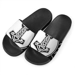 Black And White Mjolnir Print Black Slide Sandals