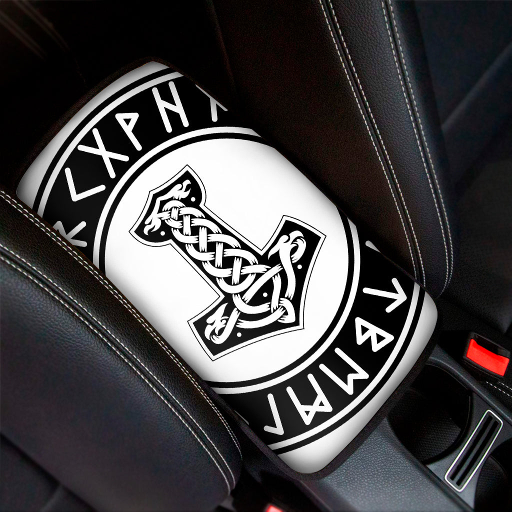 Black And White Mjolnir Print Car Center Console Cover