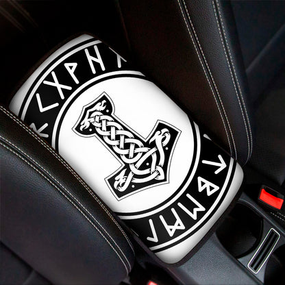 Black And White Mjolnir Print Car Center Console Cover