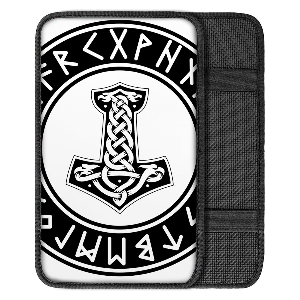 Black And White Mjolnir Print Car Center Console Cover