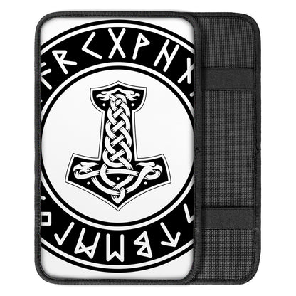 Black And White Mjolnir Print Car Center Console Cover