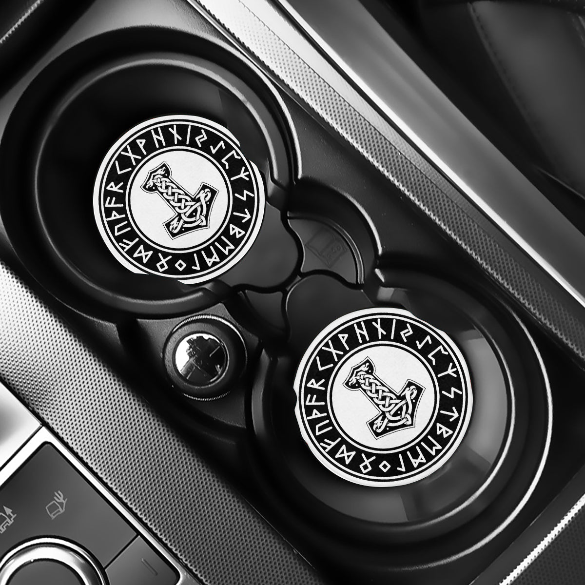 Black And White Mjolnir Print Car Coasters