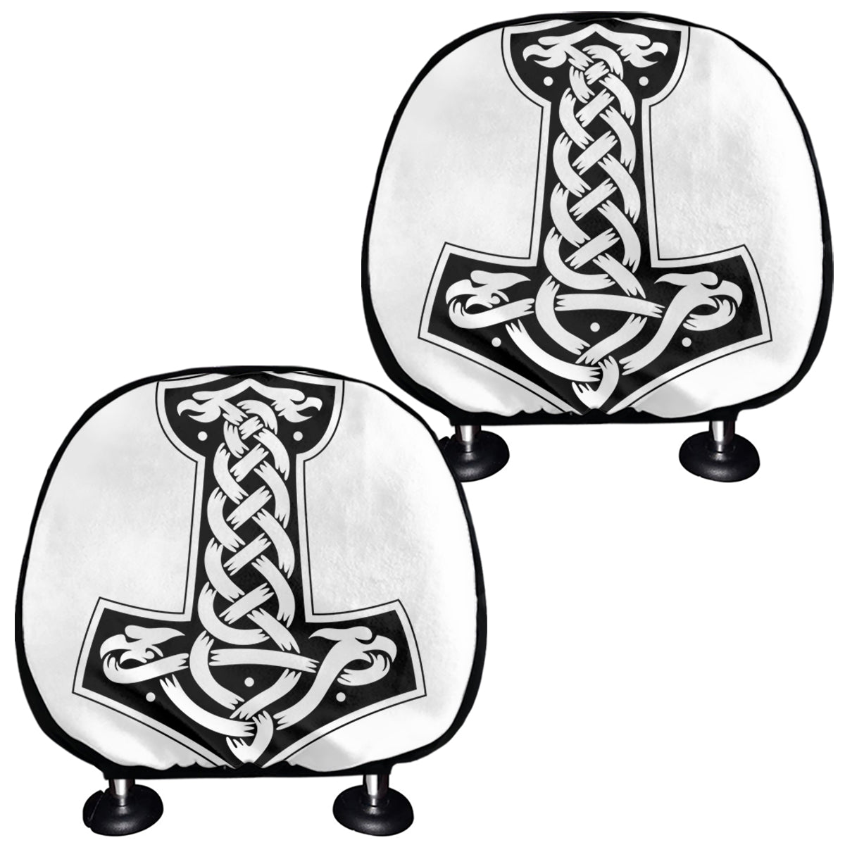 Black And White Mjolnir Print Car Headrest Covers