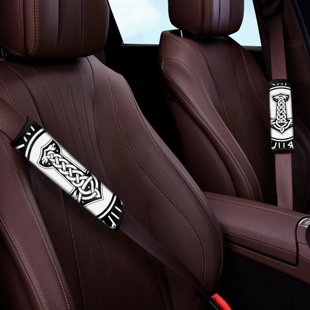 Black And White Mjolnir Print Car Seat Belt Covers