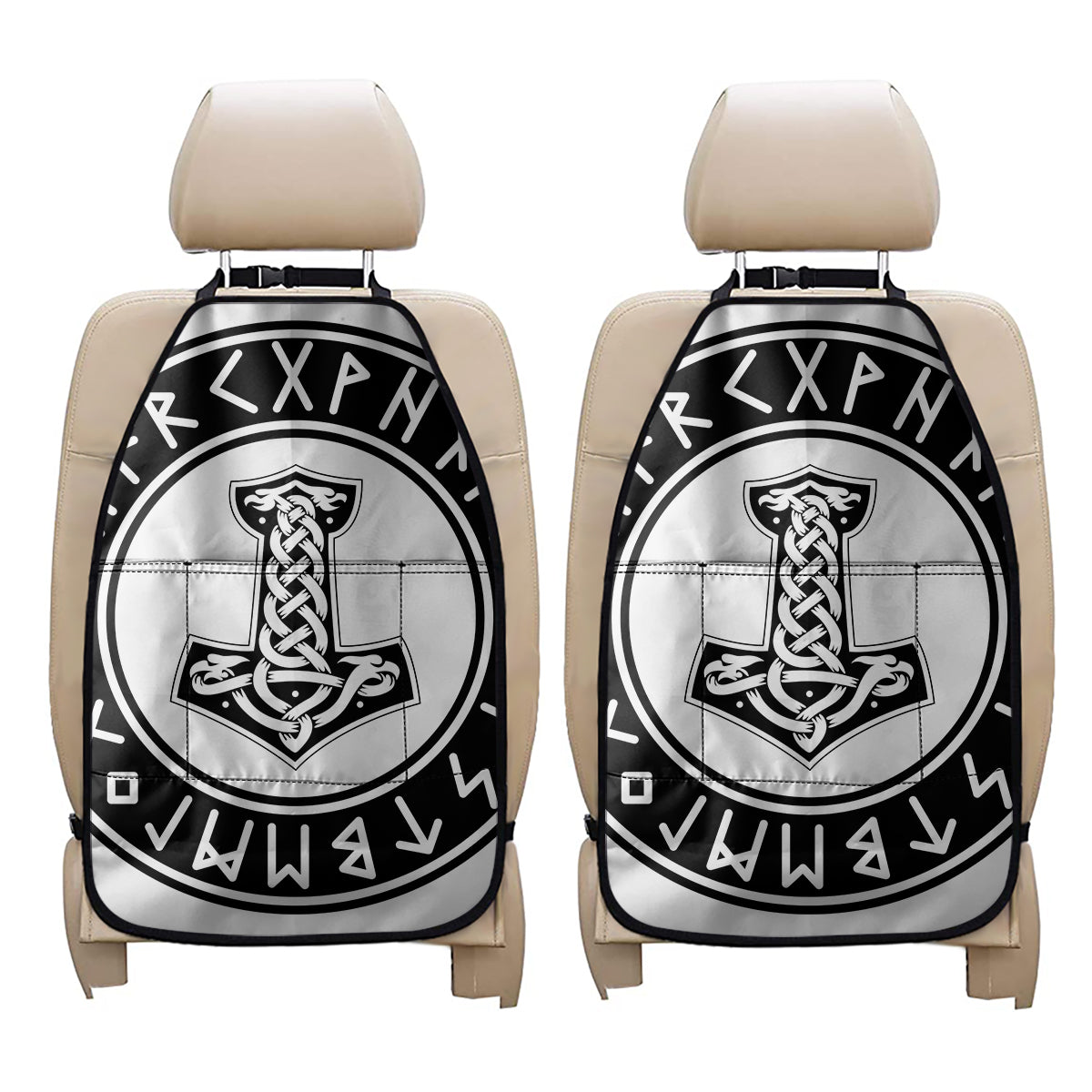 Black And White Mjolnir Print Car Seat Organizers