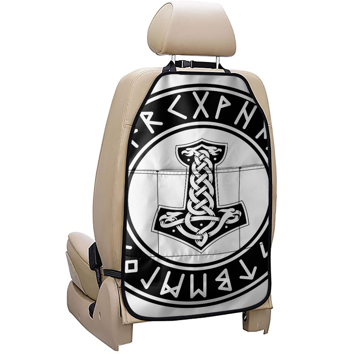 Black And White Mjolnir Print Car Seat Organizers