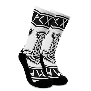 Black And White Mjolnir Print Crew Socks