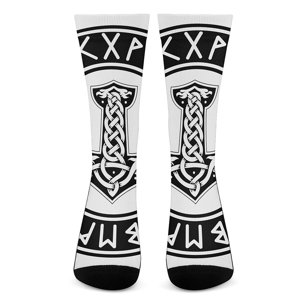 Black And White Mjolnir Print Crew Socks