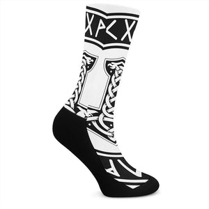 Black And White Mjolnir Print Crew Socks