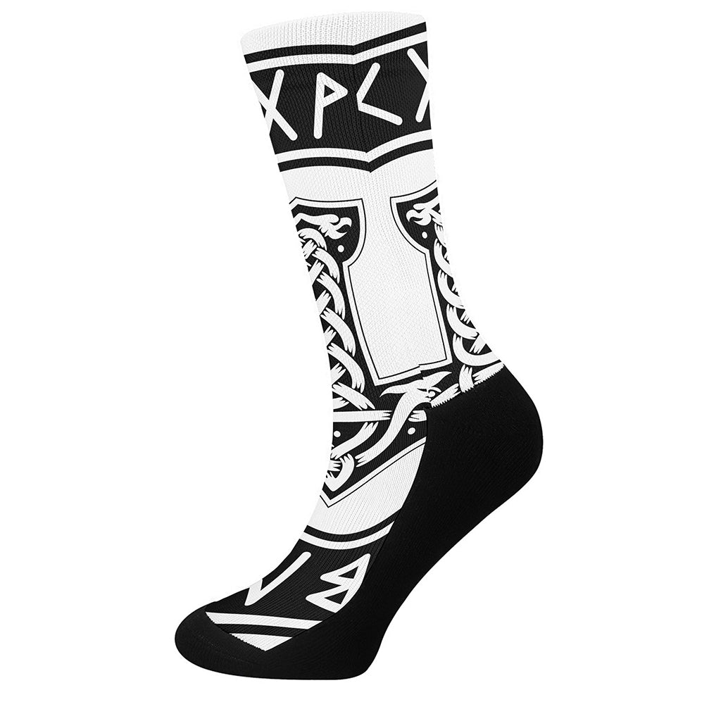 Black And White Mjolnir Print Crew Socks