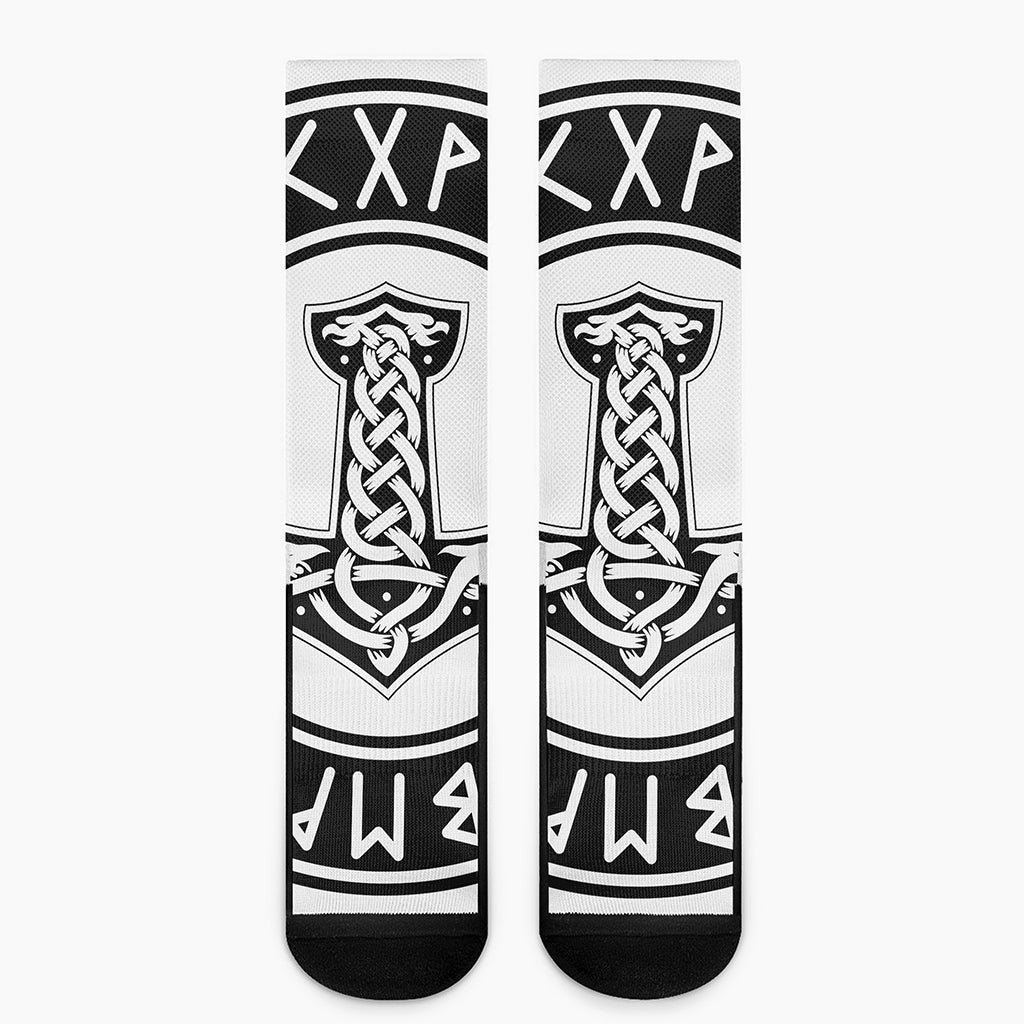 Black And White Mjolnir Print Crew Socks