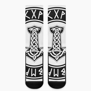 Black And White Mjolnir Print Crew Socks