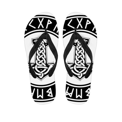 Black And White Mjolnir Print Flip Flops
