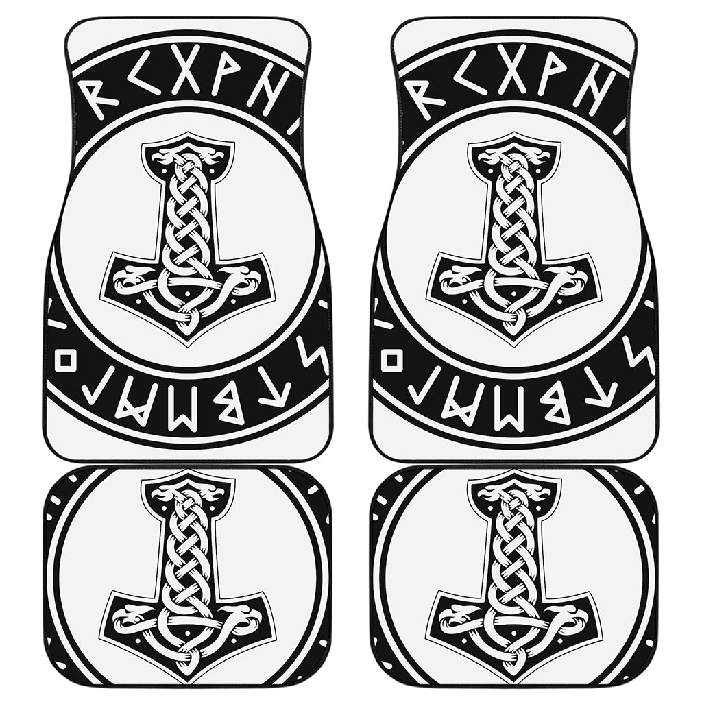 Black And White Mjolnir Print Front and Back Car Floor Mats