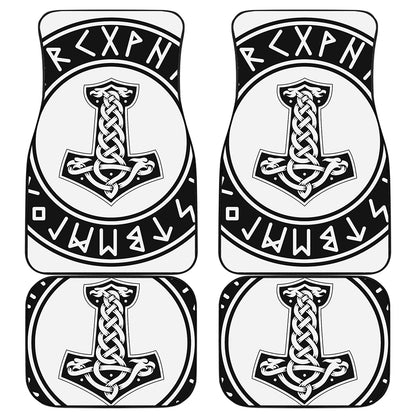 Black And White Mjolnir Print Front and Back Car Floor Mats