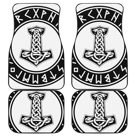 Black And White Mjolnir Print Front and Back Car Floor Mats