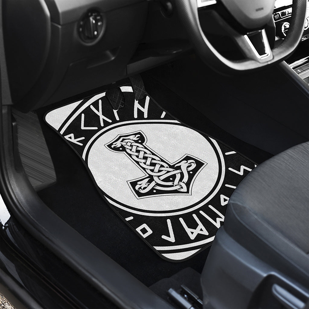 Black And White Mjolnir Print Front and Back Car Floor Mats