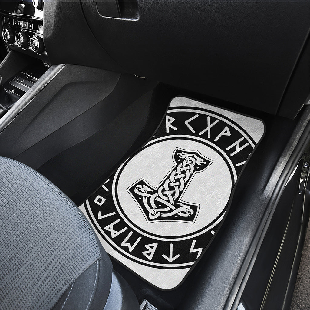 Black And White Mjolnir Print Front and Back Car Floor Mats