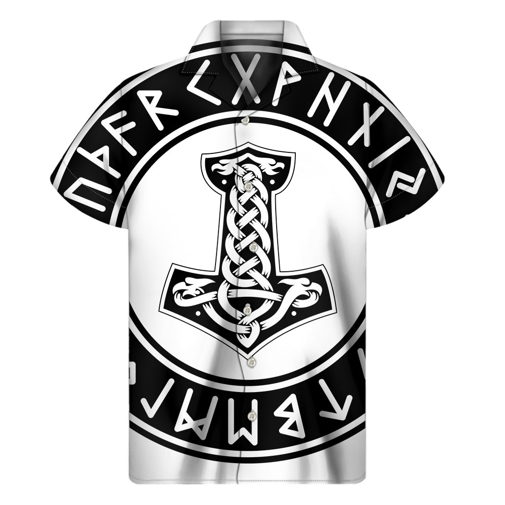 Black And White Mjolnir Print Men's Short Sleeve Shirt