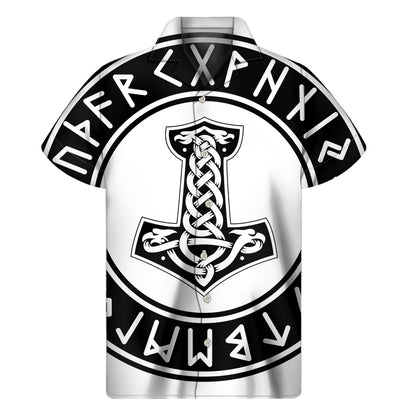 Black And White Mjolnir Print Men's Short Sleeve Shirt