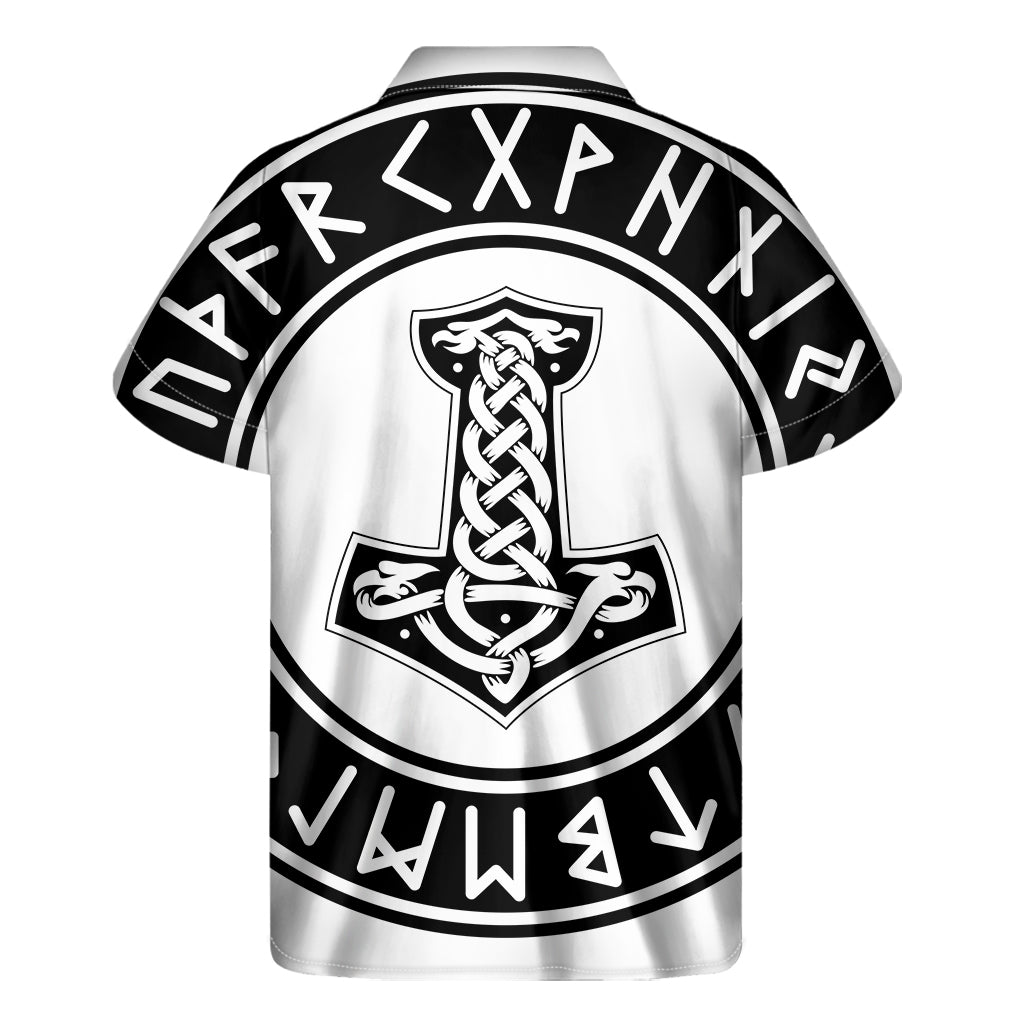 Black And White Mjolnir Print Men's Short Sleeve Shirt