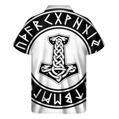 Black And White Mjolnir Print Men's Short Sleeve Shirt