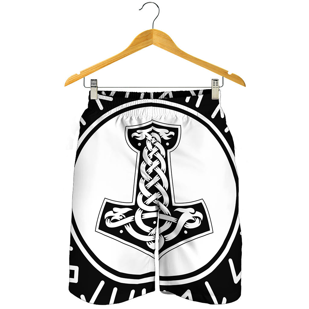 Black And White Mjolnir Print Men's Shorts
